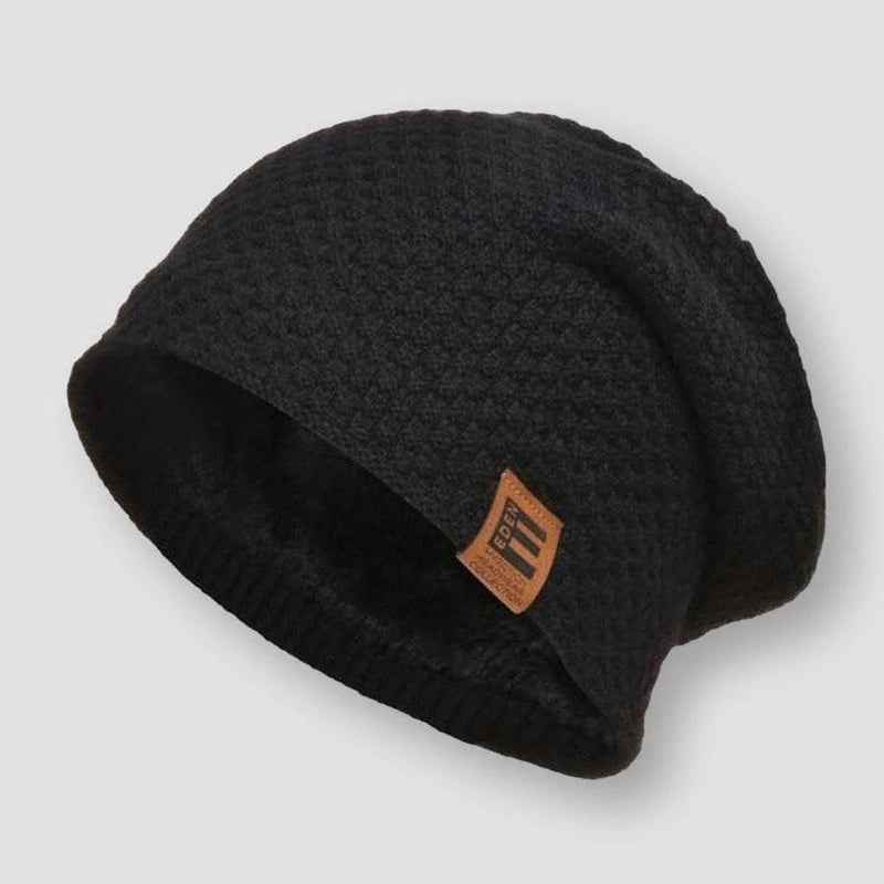 Cozy Knit Pattern Relaxed Fit Beanie Hat Black One size
