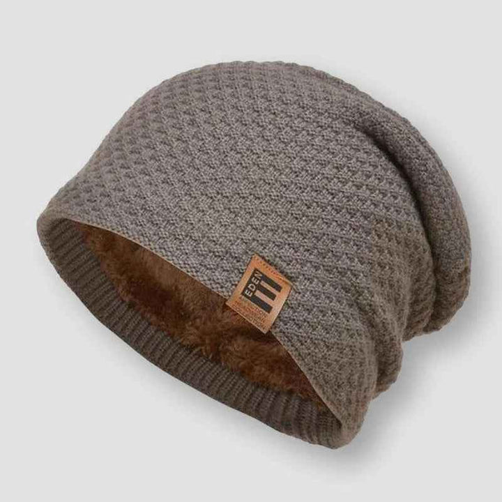 Cozy Knit Pattern Relaxed Fit Beanie Hat Khaki One size