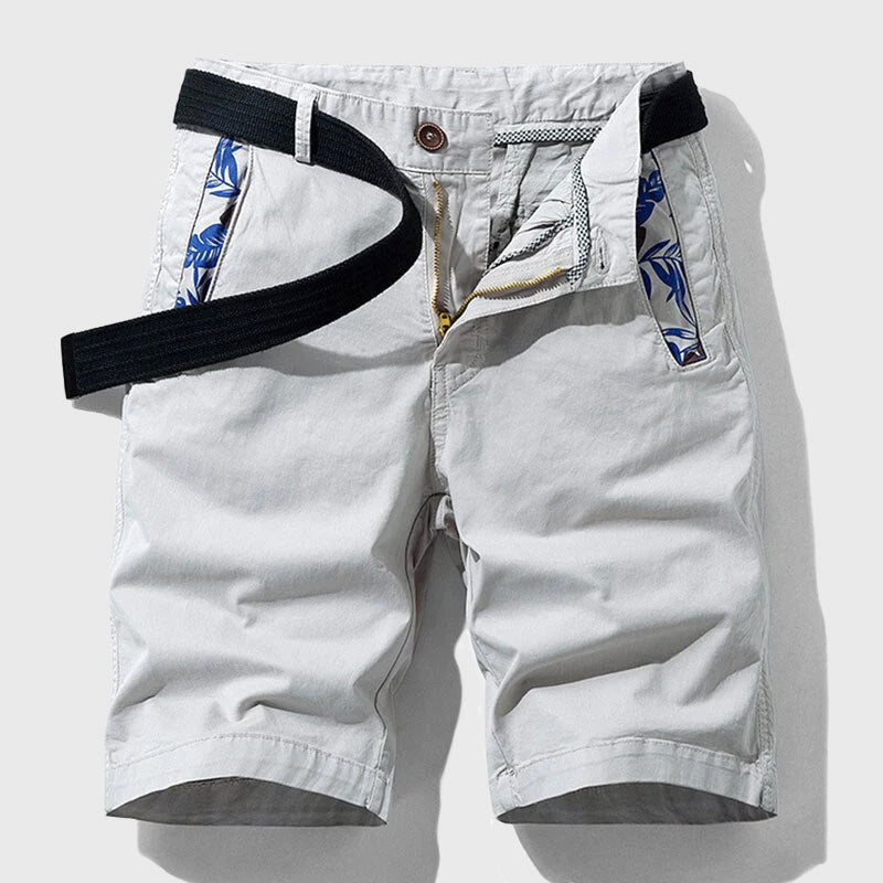 Men's Casual Belted Shorts White