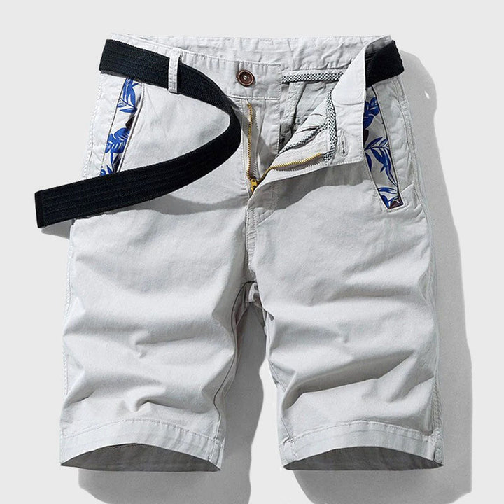 Men's Casual Belted Shorts White