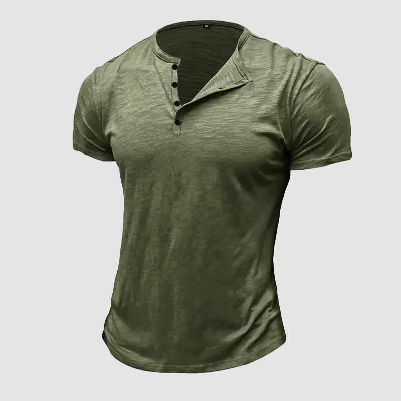 Men's Cotton Henley T-Shirt Green