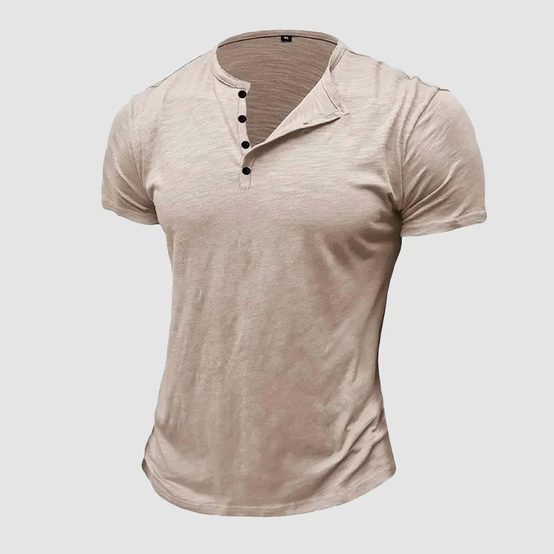 Men's Cotton Henley T-Shirt Beige