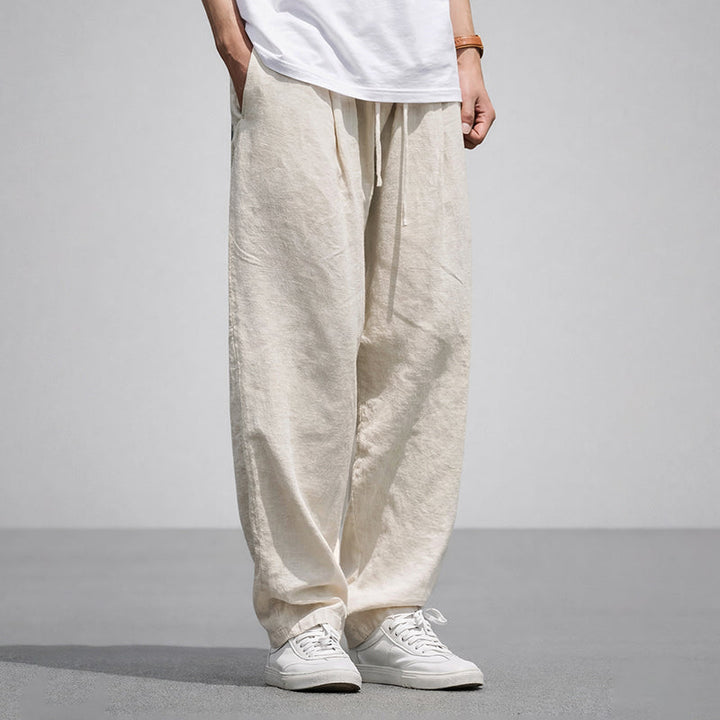 Men's Cotton Wide-Leg Trousers Beige