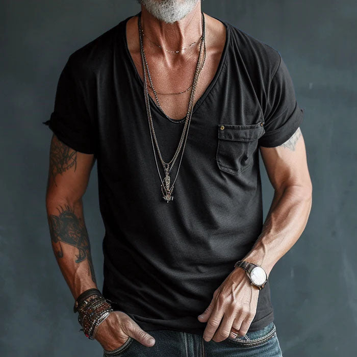 Men's Pocket Front V-neck Shirt Black