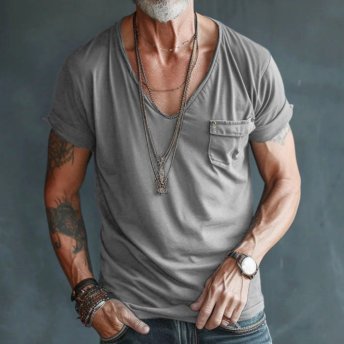 Men's Pocket Front V-neck Shirt Gray