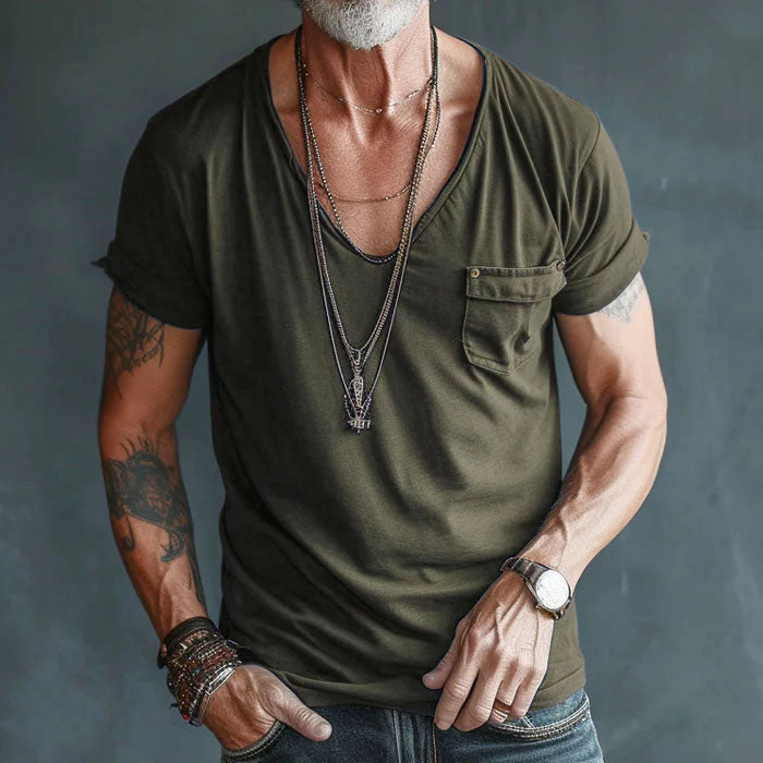Men's Pocket Front V-neck Shirt Green