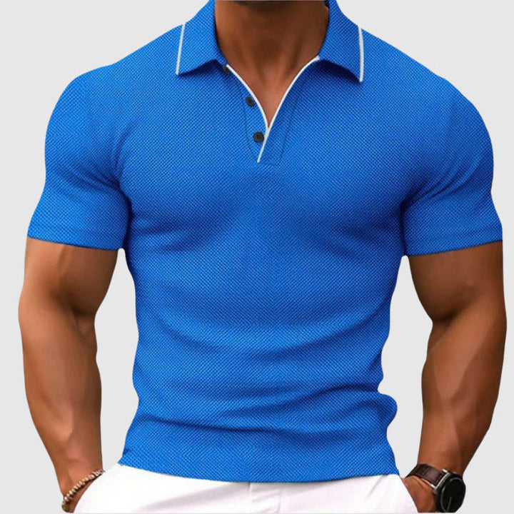 Men's Textured Knit Polo Shirt Light Blue