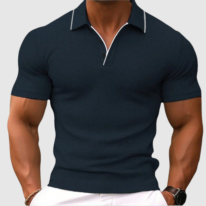 Men's Textured Knit Polo Shirt Dark Blue