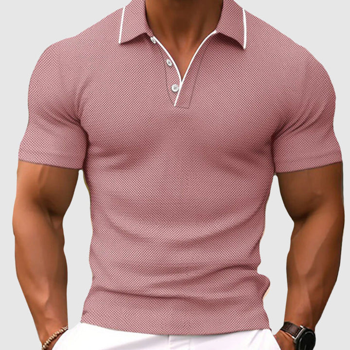 Men's Textured Knit Polo Shirt Pink