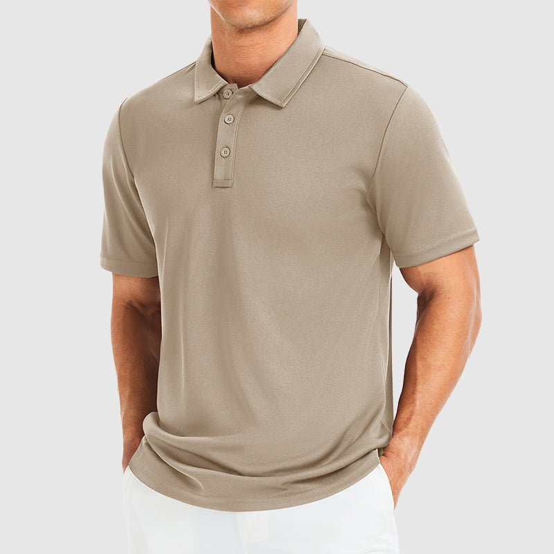 Men's Polo Shirt with Three-Button Collar Beige