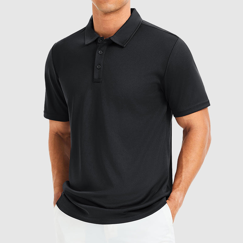 Men's Polo Shirt with Three-Button Collar Black