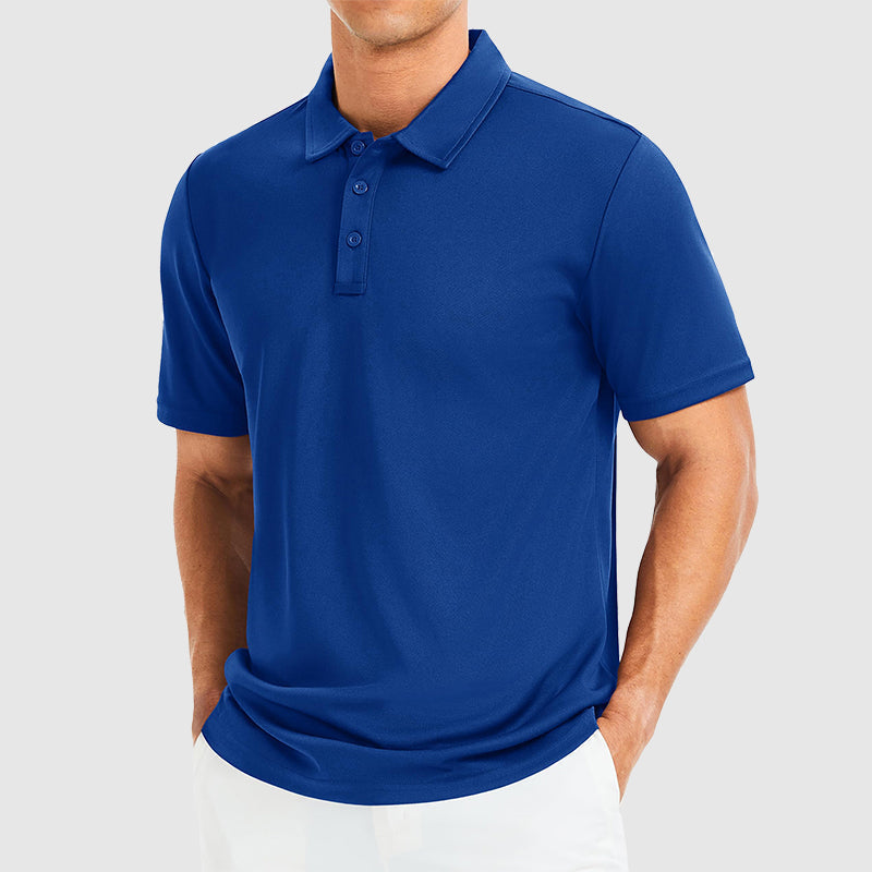 Men's Polo Shirt with Three-Button Collar Blue