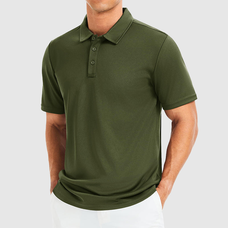 Men's Polo Shirt with Three-Button Collar Green