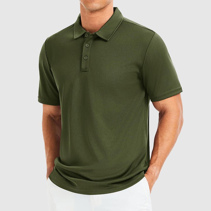 Men's Polo Shirt with Three-Button Collar Green