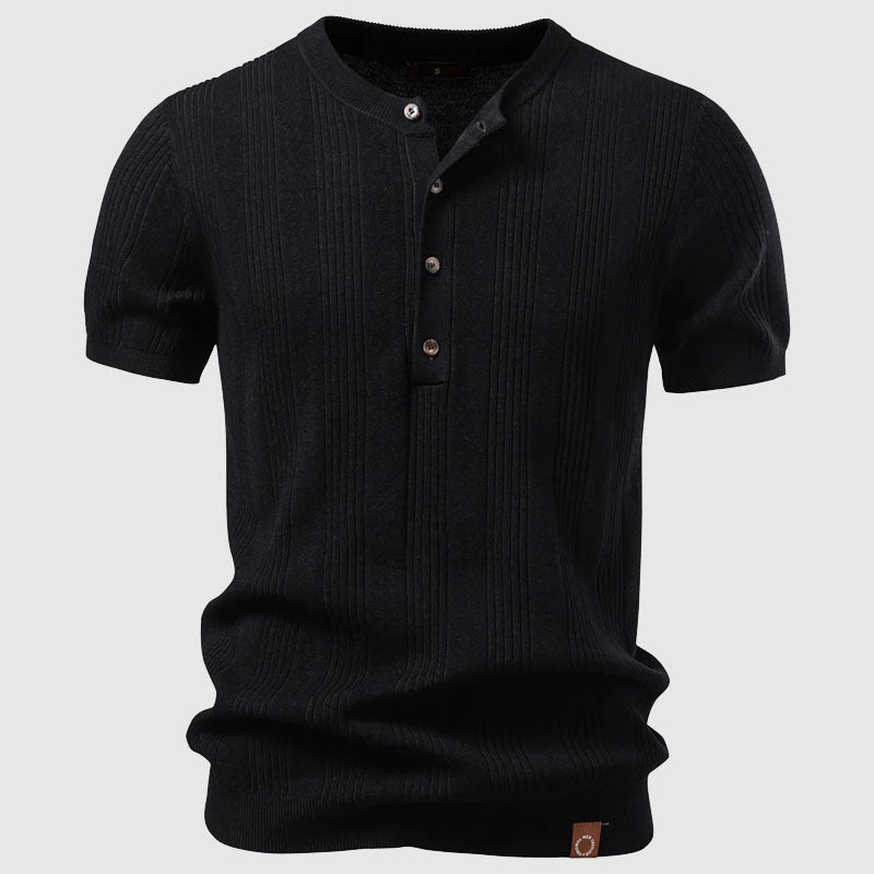 Men's Ribbed Henley T-Shirt Black