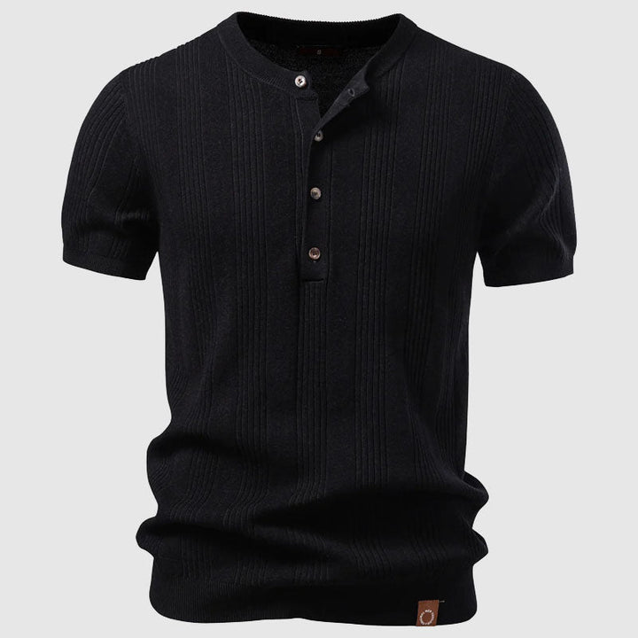 Men's Ribbed Henley T-Shirt Black