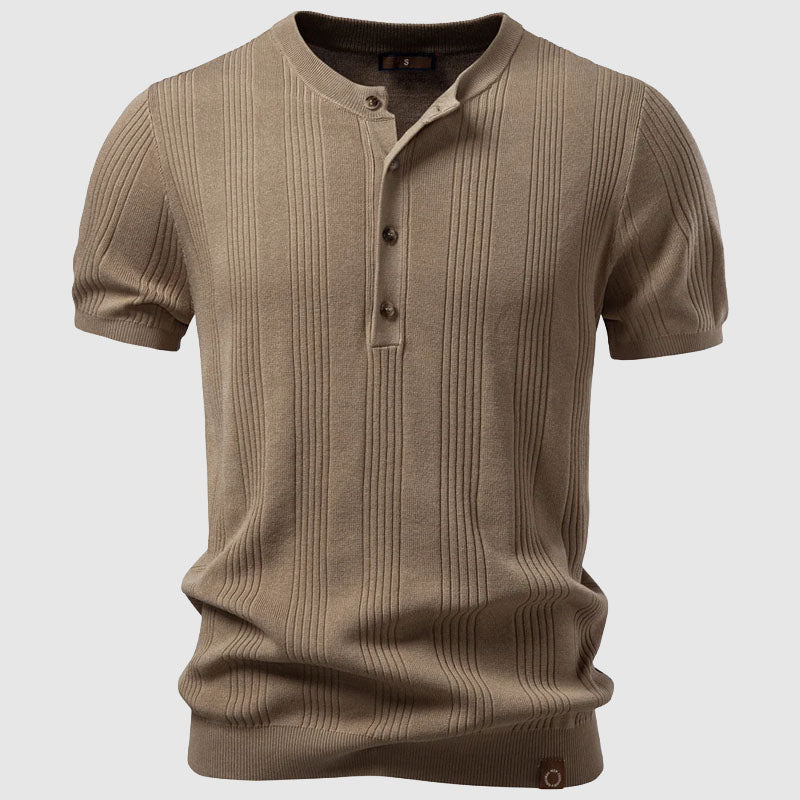 Men's Ribbed Henley T-Shirt Khaki