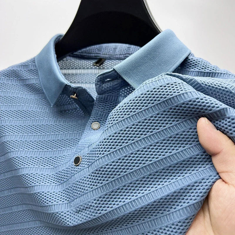 Men's Striped Pattern Polo Shirt Blue