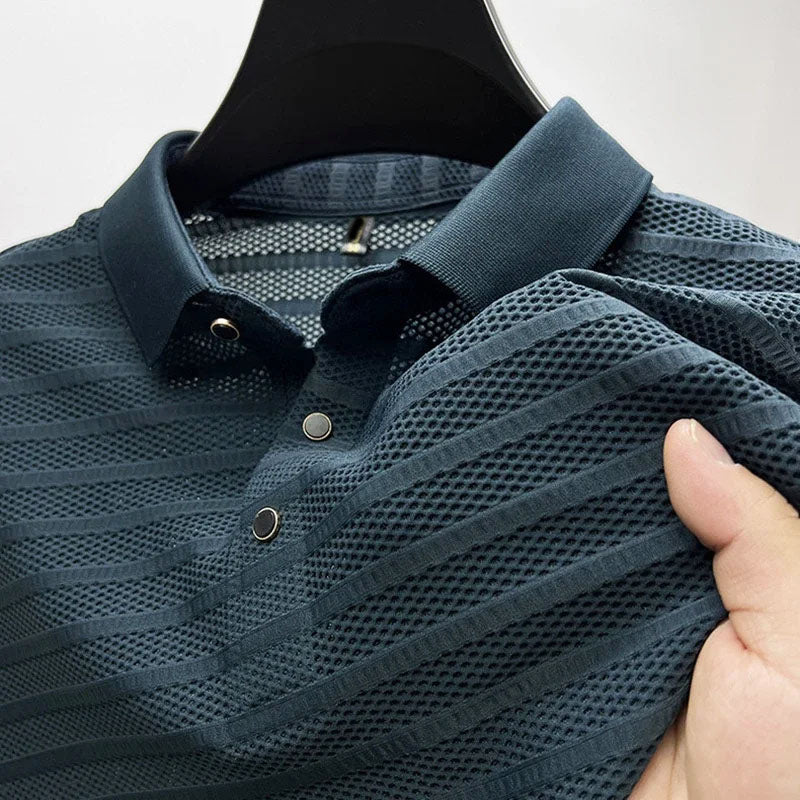 Men's Striped Pattern Polo Shirt Green