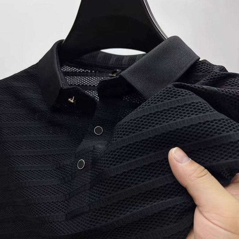 Men's Striped Pattern Polo Shirt Black