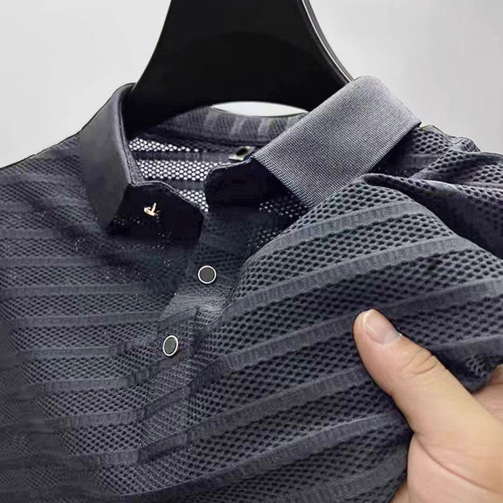 Men's Striped Pattern Polo Shirt Gray