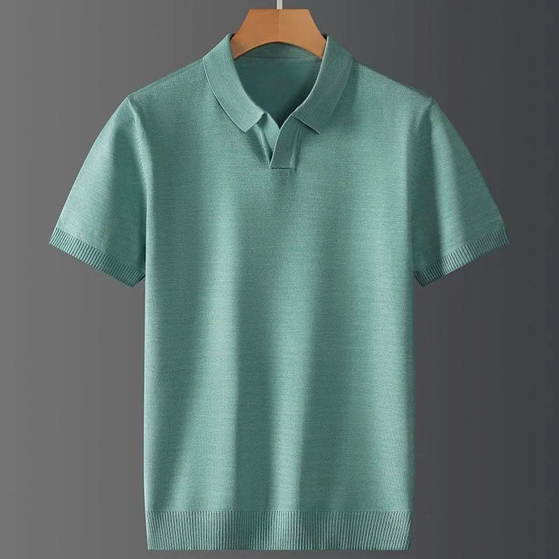 Men's Textured Knit Polo Shirt Green