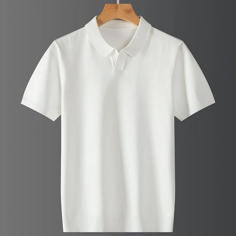 Men's Textured Knit Polo Shirt White