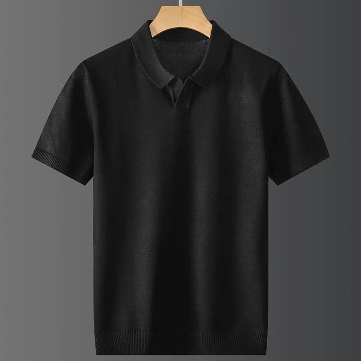 Men's Textured Knit Polo Shirt Black