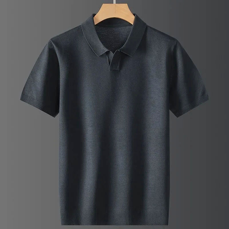 Men's Textured Knit Polo Shirt Blue