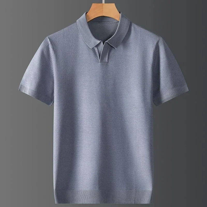 Men's Textured Knit Polo Shirt Gray