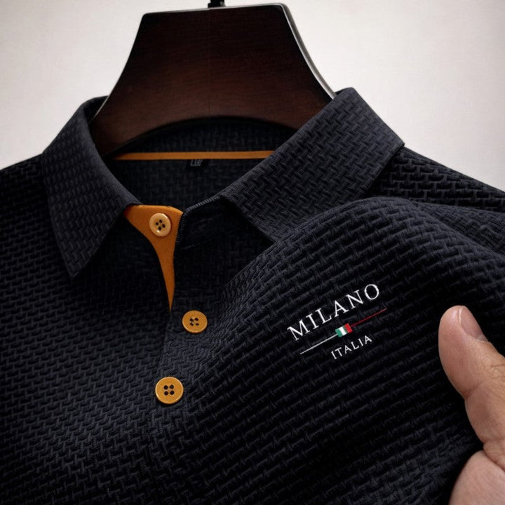 Men's Textured Polo Shirt with Button Placket Black