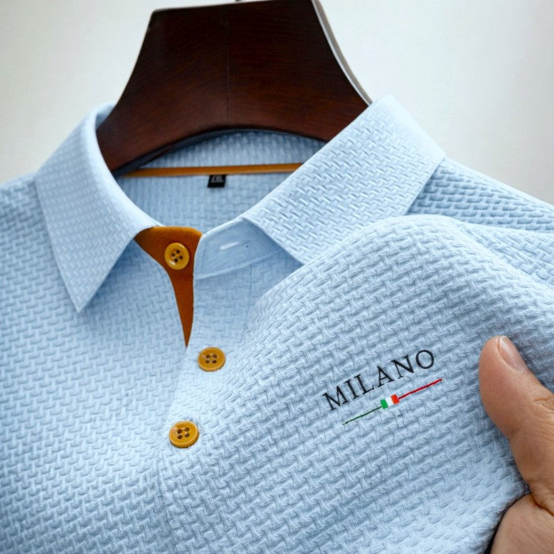 Men's Textured Polo Shirt with Button Placket Light blue