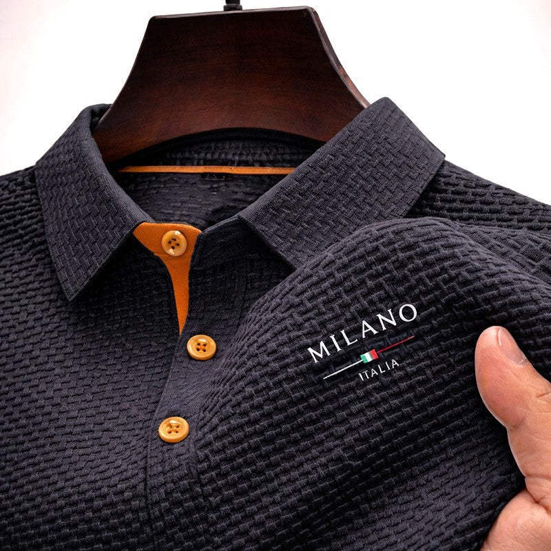 Men's Textured Polo Shirt with Button Placket Gray