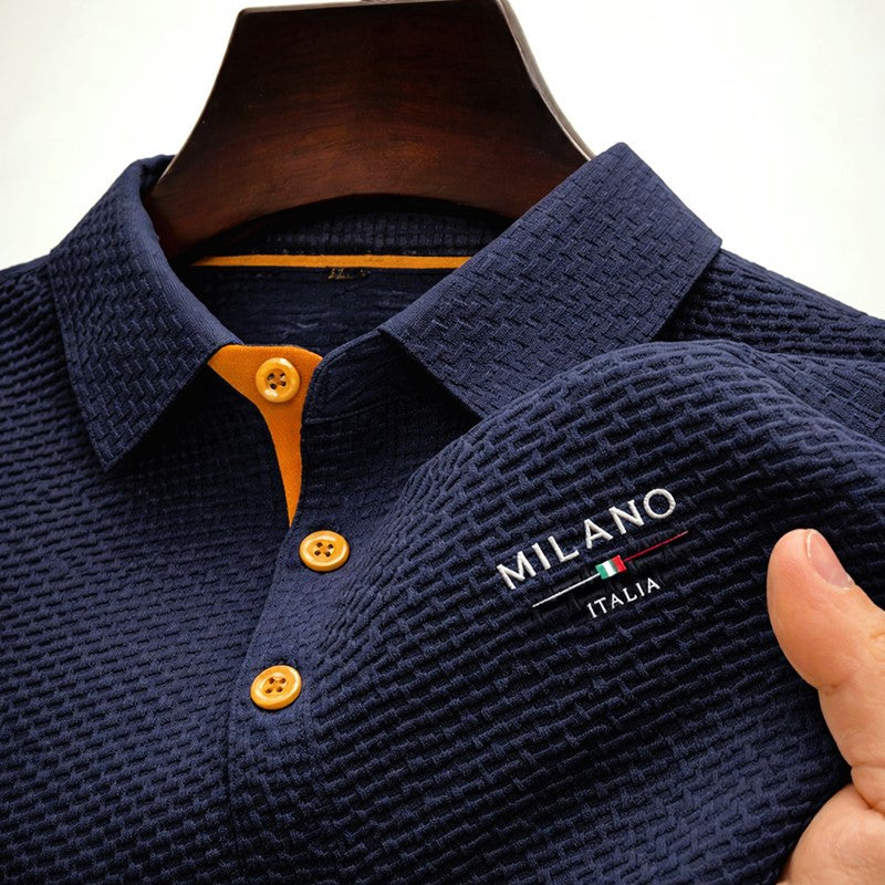 Men's Textured Polo Shirt with Button Placket Dark blue