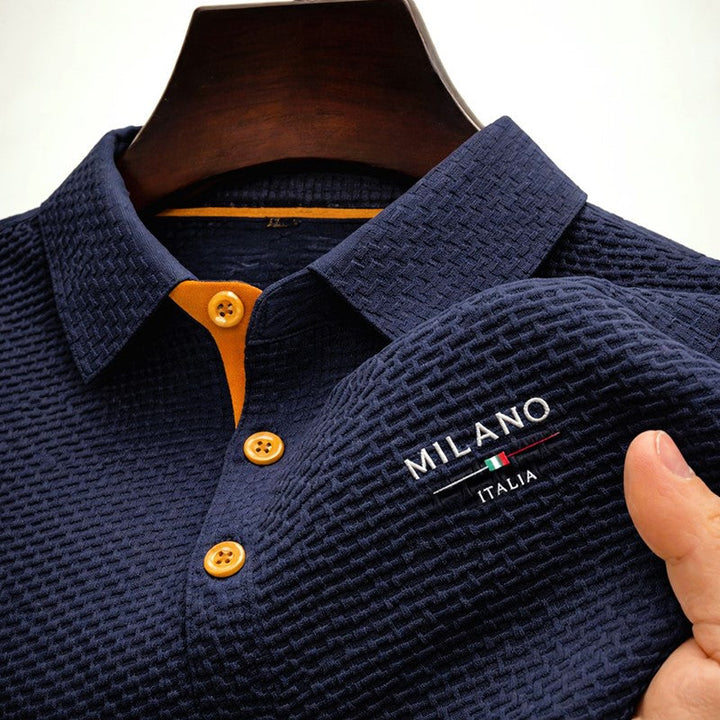 Men's Textured Polo Shirt with Button Placket Dark blue