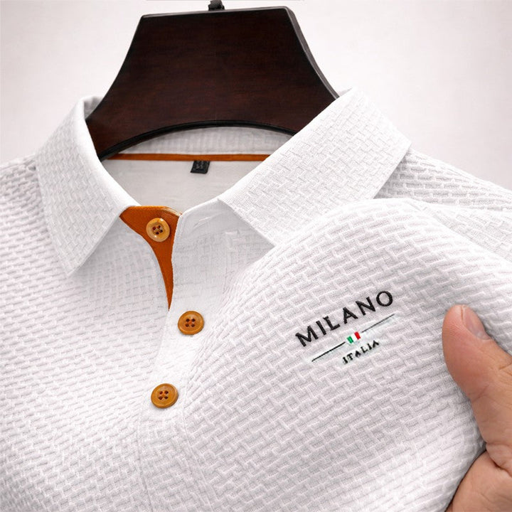 Men's Textured Polo Shirt with Button Placket White