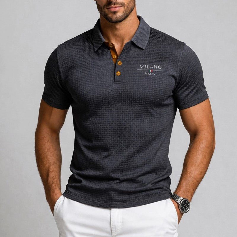 Men's Textured Polo Shirt with Button Placket