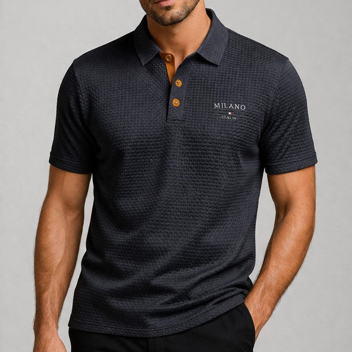 Men's Textured Polo Shirt with Button Placket
