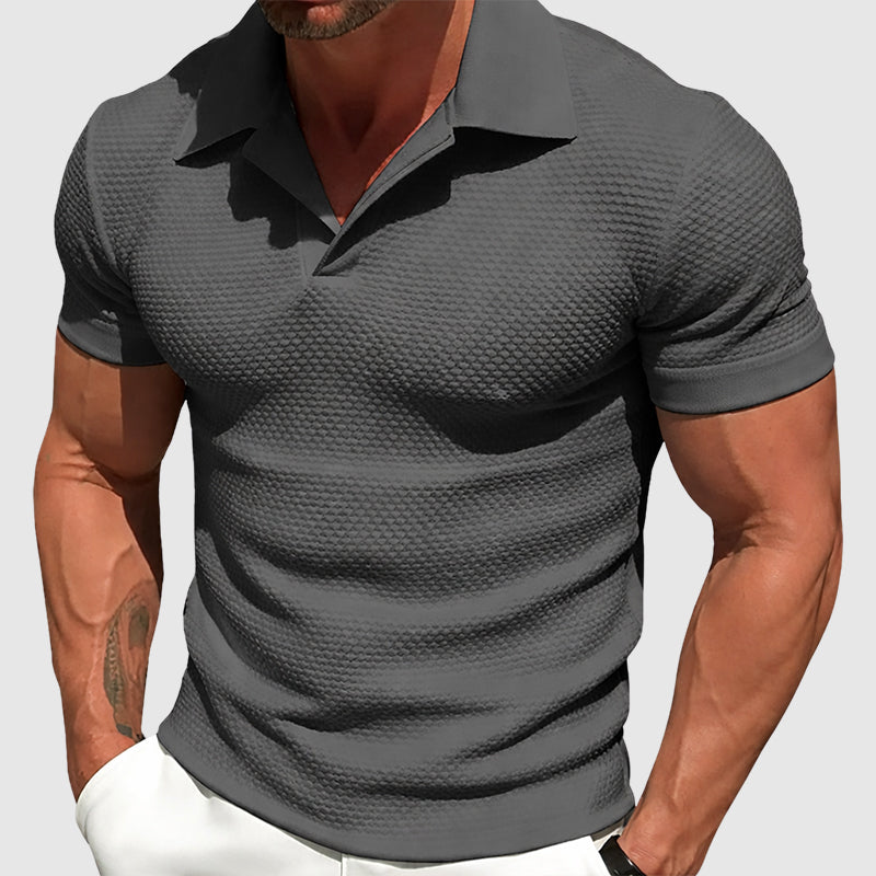 Men's Textured Short Sleeve Polo Shirt Gray