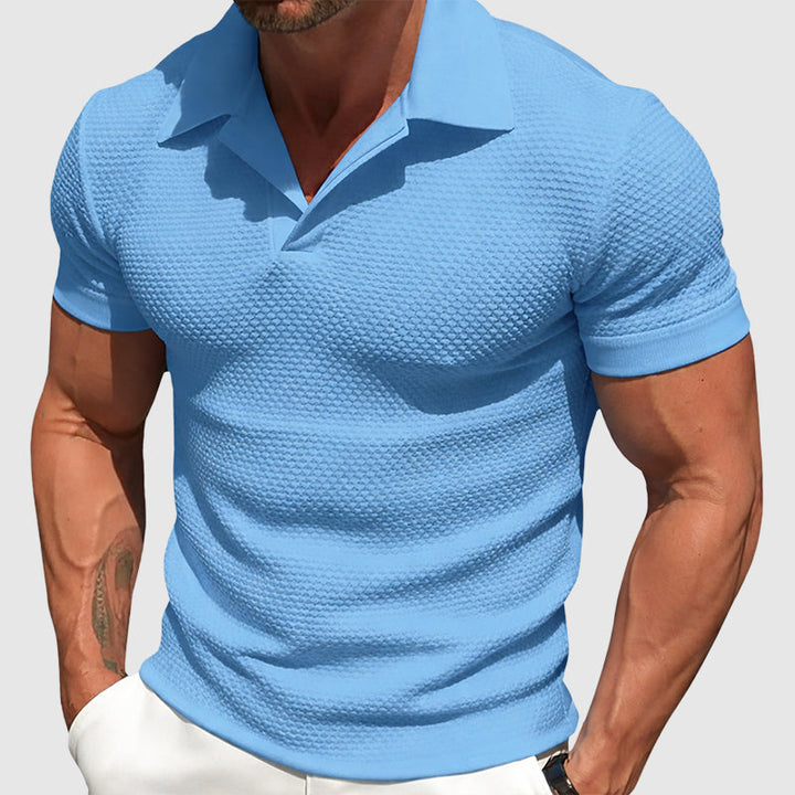 Men's Textured Short Sleeve Polo Shirt Blue