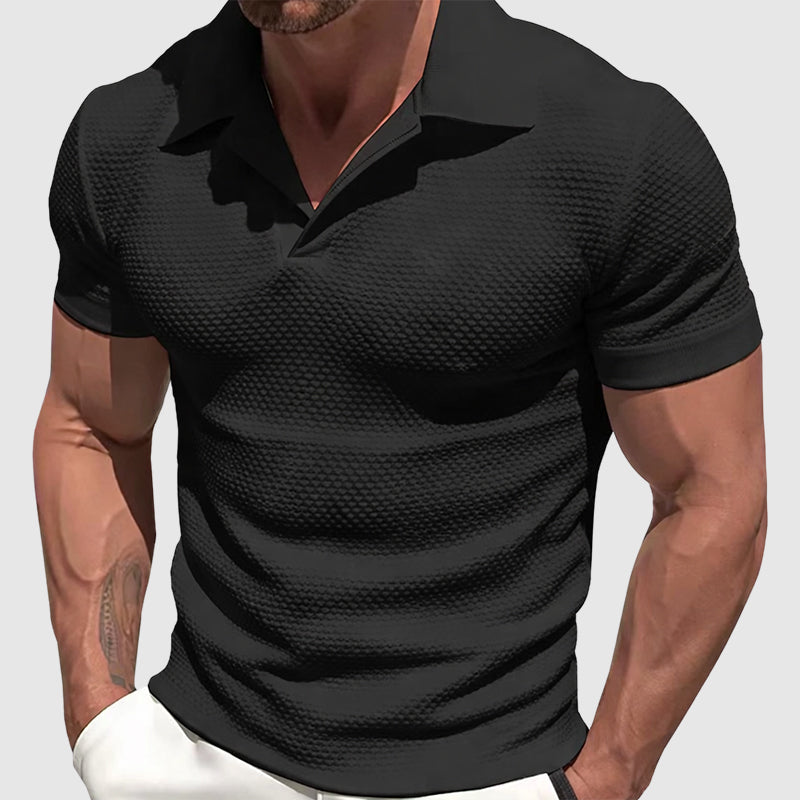 Men's Textured Short Sleeve Polo Shirt Black