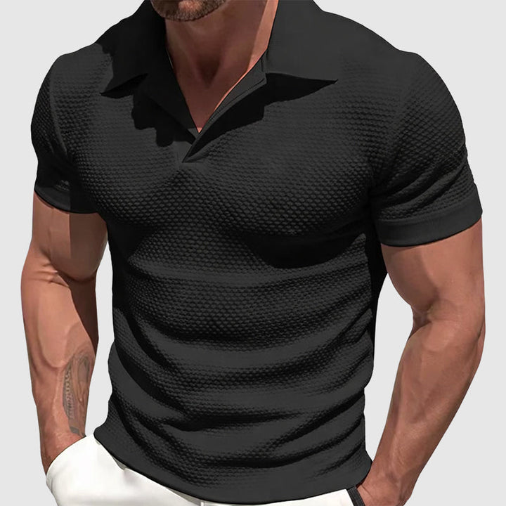 Men's Textured Short Sleeve Polo Shirt Black