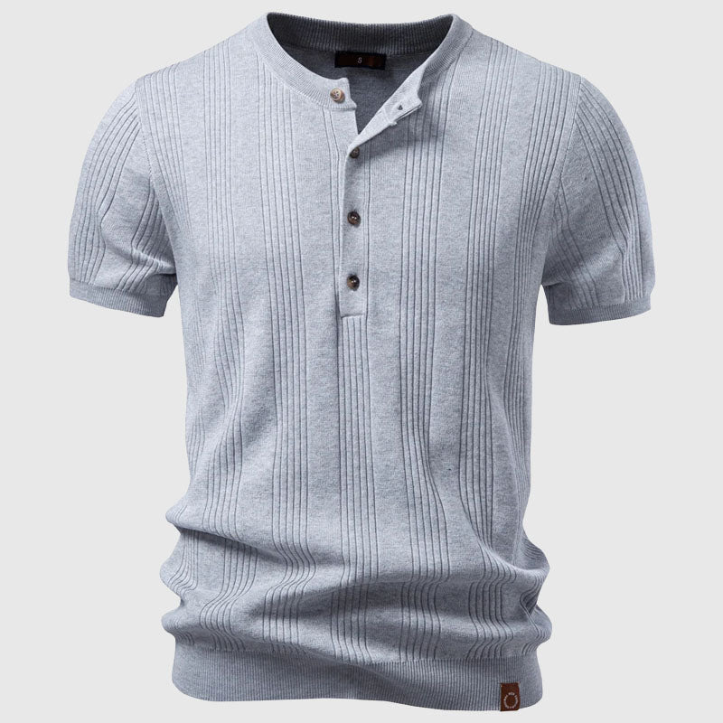 Men's Ribbed Henley T-Shirt Gray