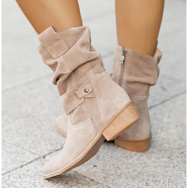 Women's Elegant Ankle Boots with Zipper Closure Suede Beige