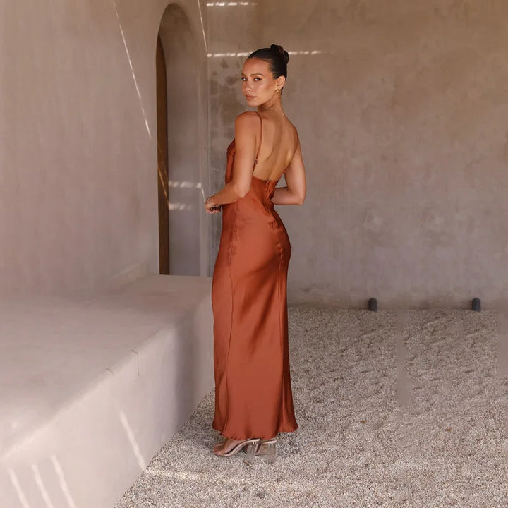 Blair | Women's Luxe Satin Maxi Dress with Open Back