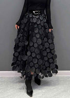 Women's Voluminous Tulle Midi Skirt with Circle Appliqués - Layered Design