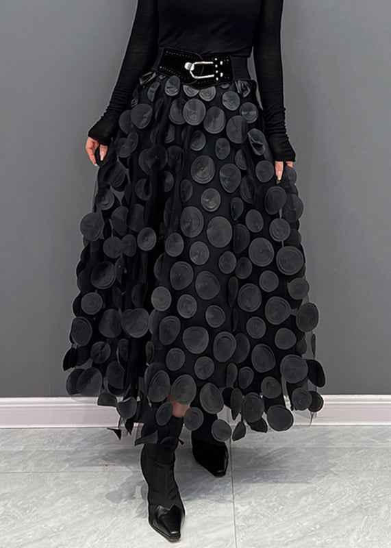 Women's Voluminous Tulle Midi Skirt with Circle Appliqués - Layered Design