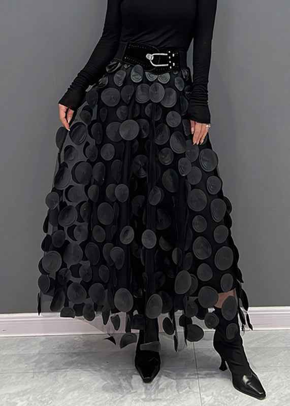 Women's Voluminous Tulle Midi Skirt with Circle Appliqués - Layered Design