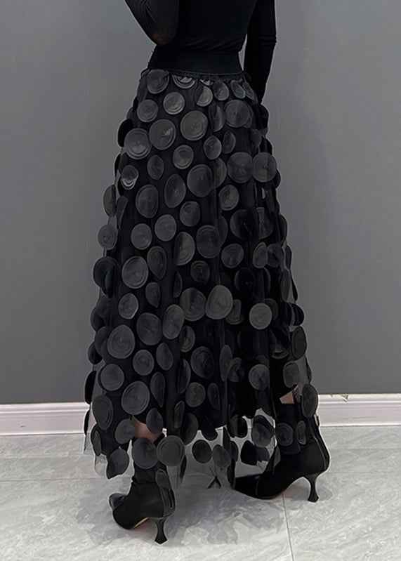 Women's Voluminous Tulle Midi Skirt with Circle Appliqués - Layered Design