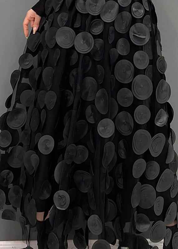 Women's Voluminous Tulle Midi Skirt with Circle Appliqués - Layered Design